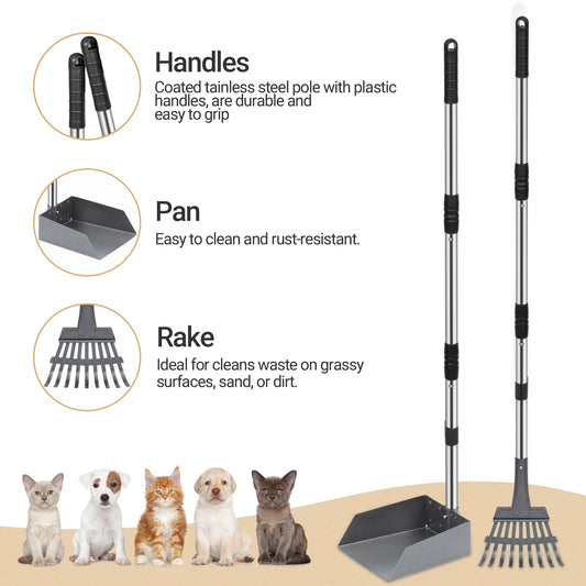 Adjustable Dog Pooper Scooper Tray and Rake Set