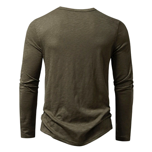 Henley Men's Cotton Long Sleeve Collar Breathable T-Shirts