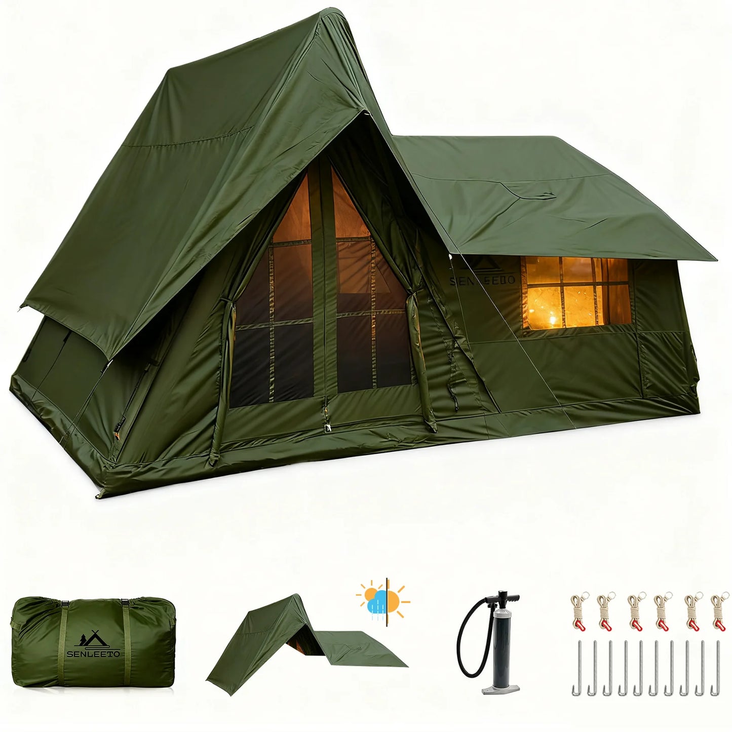 4-Season 6-8-Person Inflatable Camping Tent, with Rainfly