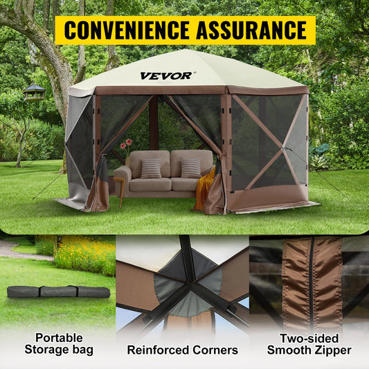 SucceBuy 12' x 12' / 10' x 10' 6-Sided Pop-up Camping Gazebo/Tent