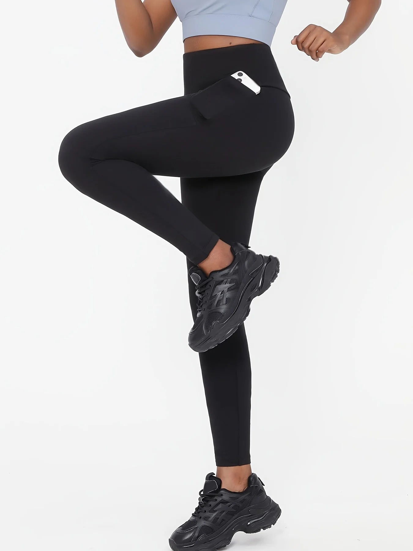 1PC Women’s Plus Size High-Waisted Black Yoga Leggings, Flexible Stretchy Comfort, Ideal for Pilates Gym Running Hiking Fitness