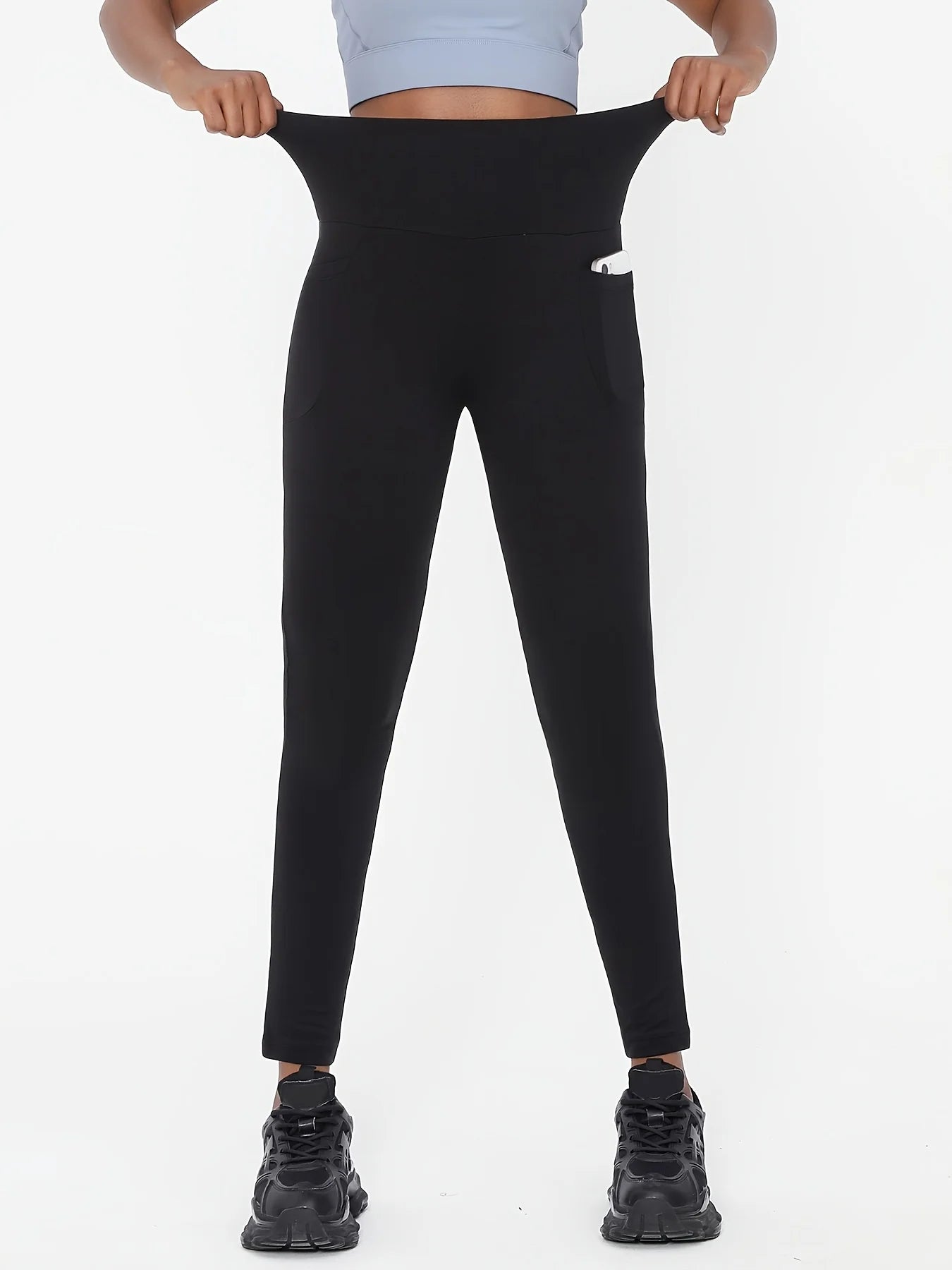 1PC Women’s Plus Size High-Waisted Black Yoga Leggings, Flexible Stretchy Comfort, Ideal for Pilates Gym Running Hiking Fitness