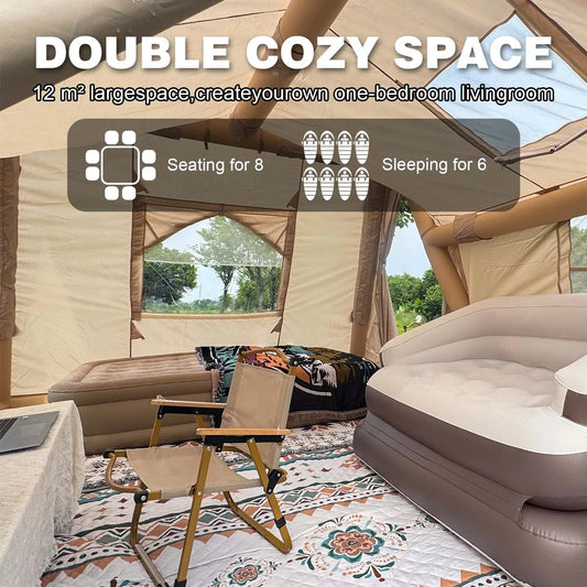 4-Season 6-8-Person Inflatable Camping Tent, with Rainfly