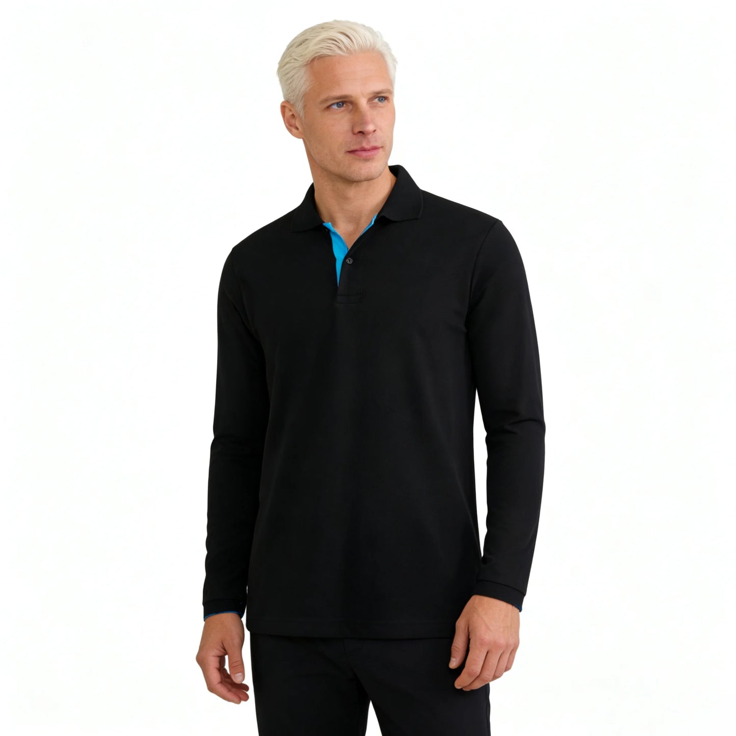 Men's 95% Cotton Long Sleeve Polo Pull-over T-Shirt