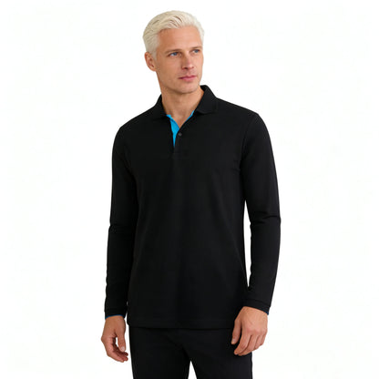 Men's 95% Cotton Long Sleeve Polo Pull-over T-Shirt