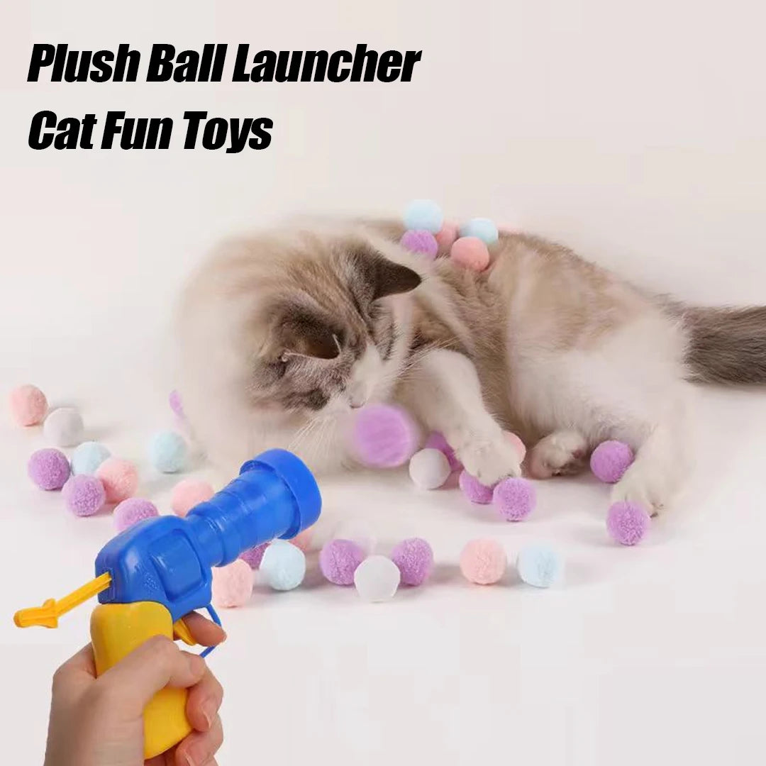 Cat Mini Pompoms Interactive Plush Ball Launcher