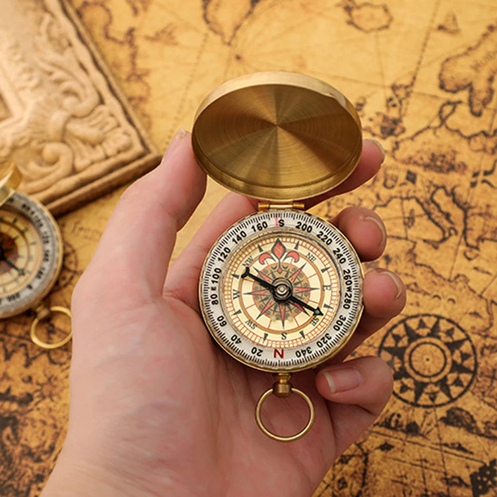 Pure Copper Luminous Retro Flip Compass Tool