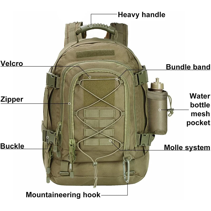 LQARMY 65L Outdoor Tactical Outdoor Backpack Military Travel Rucksack