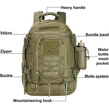 LQARMY 65L Outdoor Tactical Outdoor Backpack Military Travel Rucksack