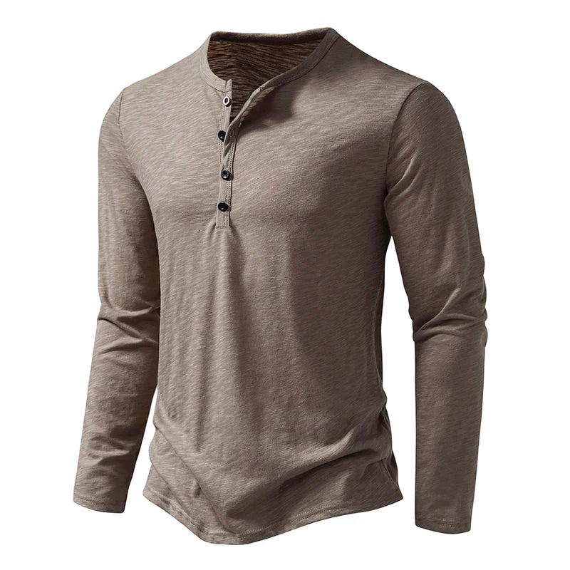 Henley Men's Cotton Long Sleeve Collar Breathable T-Shirts