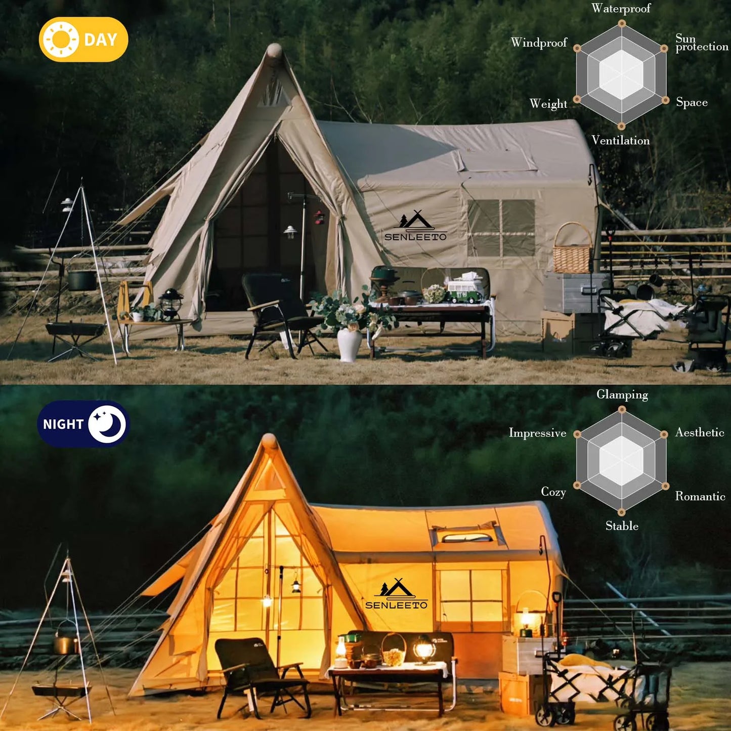 4-Season 6-8-Person Inflatable Camping Tent, with Rainfly