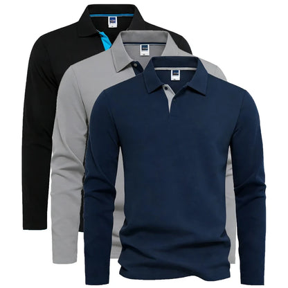 Men's 95% Cotton Long Sleeve Polo Pull-over T-Shirt