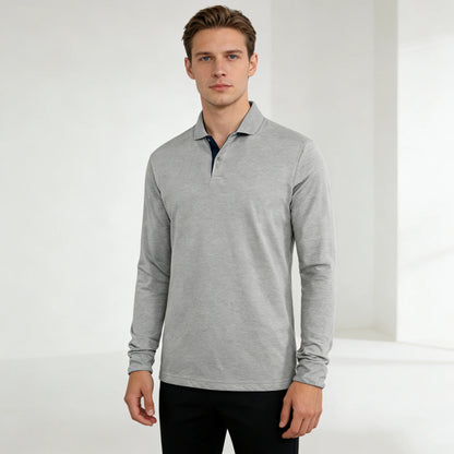 Men's 95% Cotton Long Sleeve Polo Pull-over T-Shirt