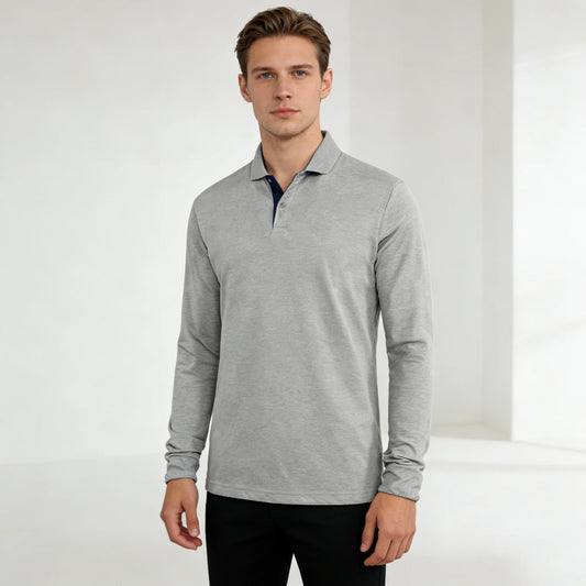 Men's 95% Cotton Long Sleeve Polo Pull-over T-Shirt