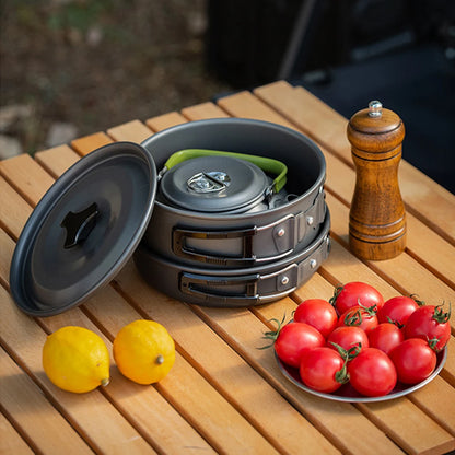 Portable 3-Piece Camping Cookware Pot Pan Kettle Set