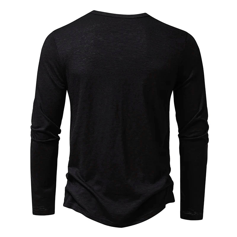 Henley Men's Cotton Long Sleeve Collar Breathable T-Shirts
