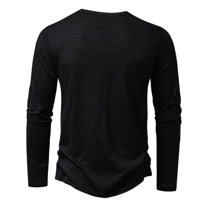 Henley Men's Cotton Long Sleeve Collar Breathable T-Shirts