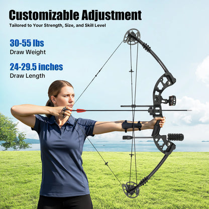 Right-Handed 30-55lbs Compound Bow 12 Arrows Arch Set