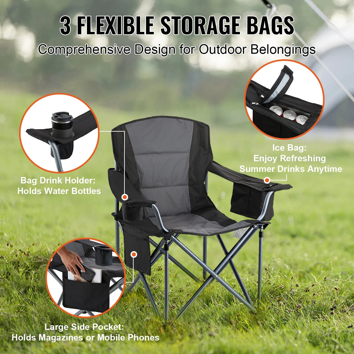 SucceBuy Portable Padded Camping Chair with Lumbar Support