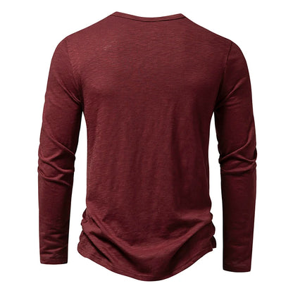 Henley Men's Cotton Long Sleeve Collar Breathable T-Shirts