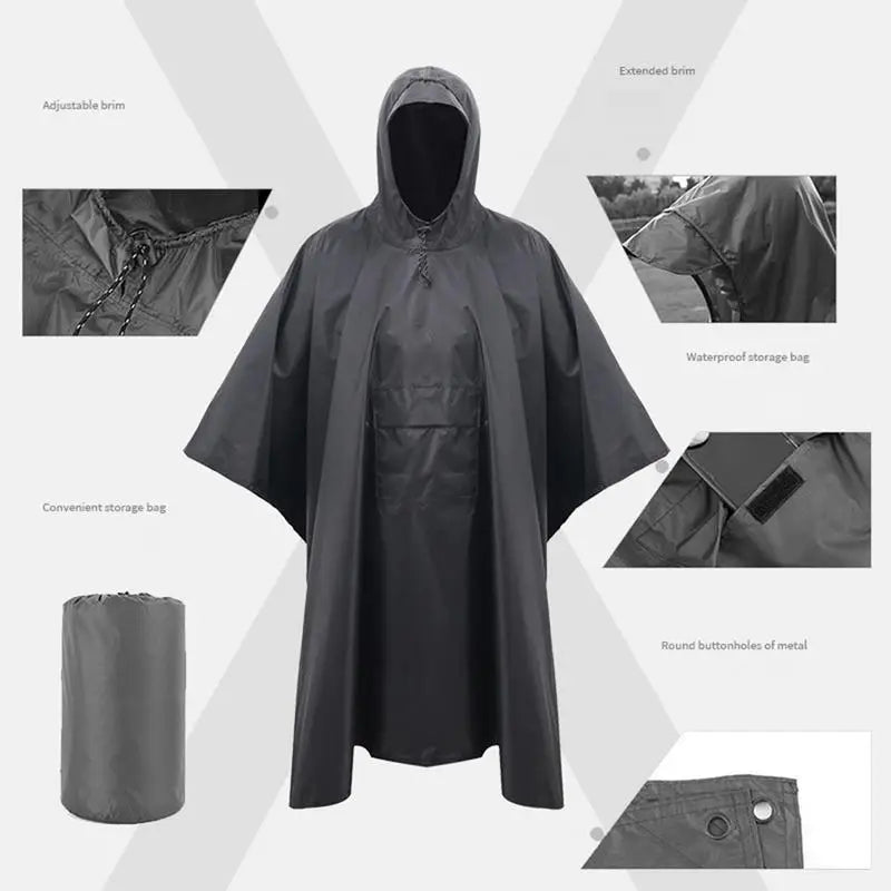 Long Waterproof Hooded Raincoat for Hiking and Camping