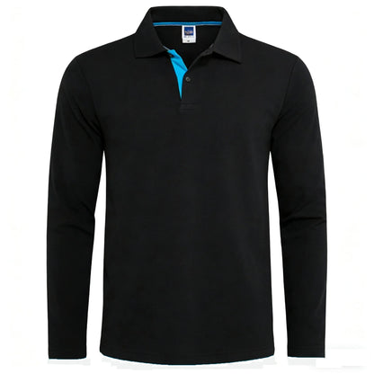 Men's 95% Cotton Long Sleeve Polo Pull-over T-Shirt