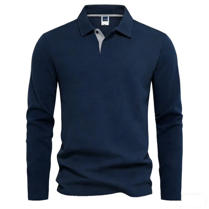 Men's 95% Cotton Long Sleeve Polo Pull-over T-Shirt