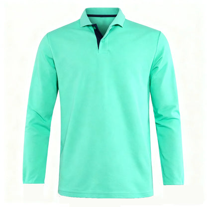 Men's 95% Cotton Long Sleeve Polo Pull-over T-Shirt