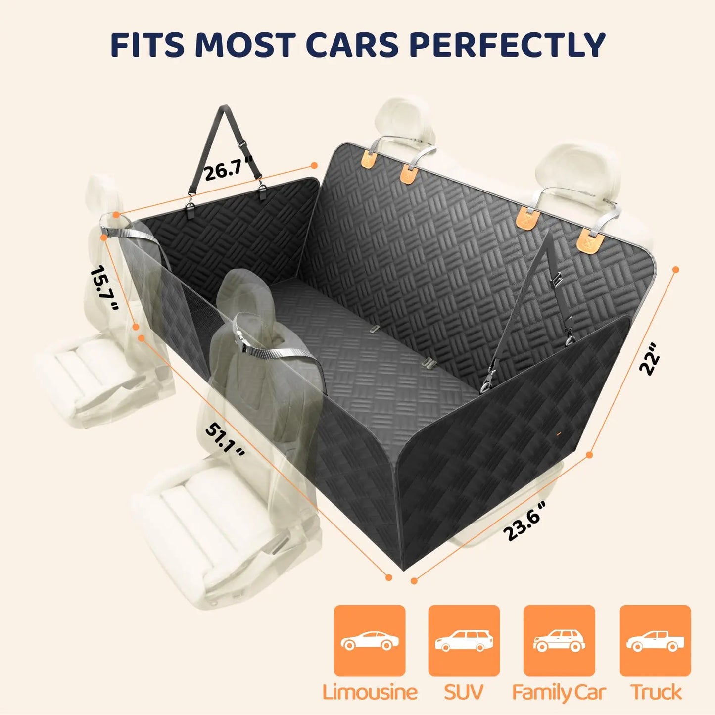Heavy-Duty Rear Seat Extender Dog Hammock Cover