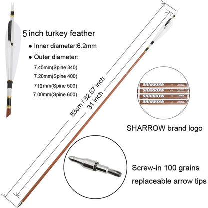 31inch Archery Pure Carbon Arrows Turkey Feathers