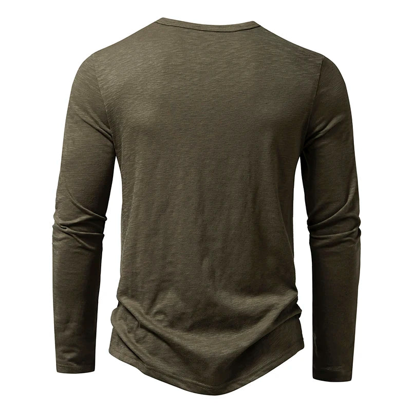 Henley Men's Cotton Long Sleeve Collar Breathable T-Shirts