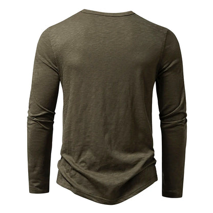 Henley Men's Cotton Long Sleeve Collar Breathable T-Shirts