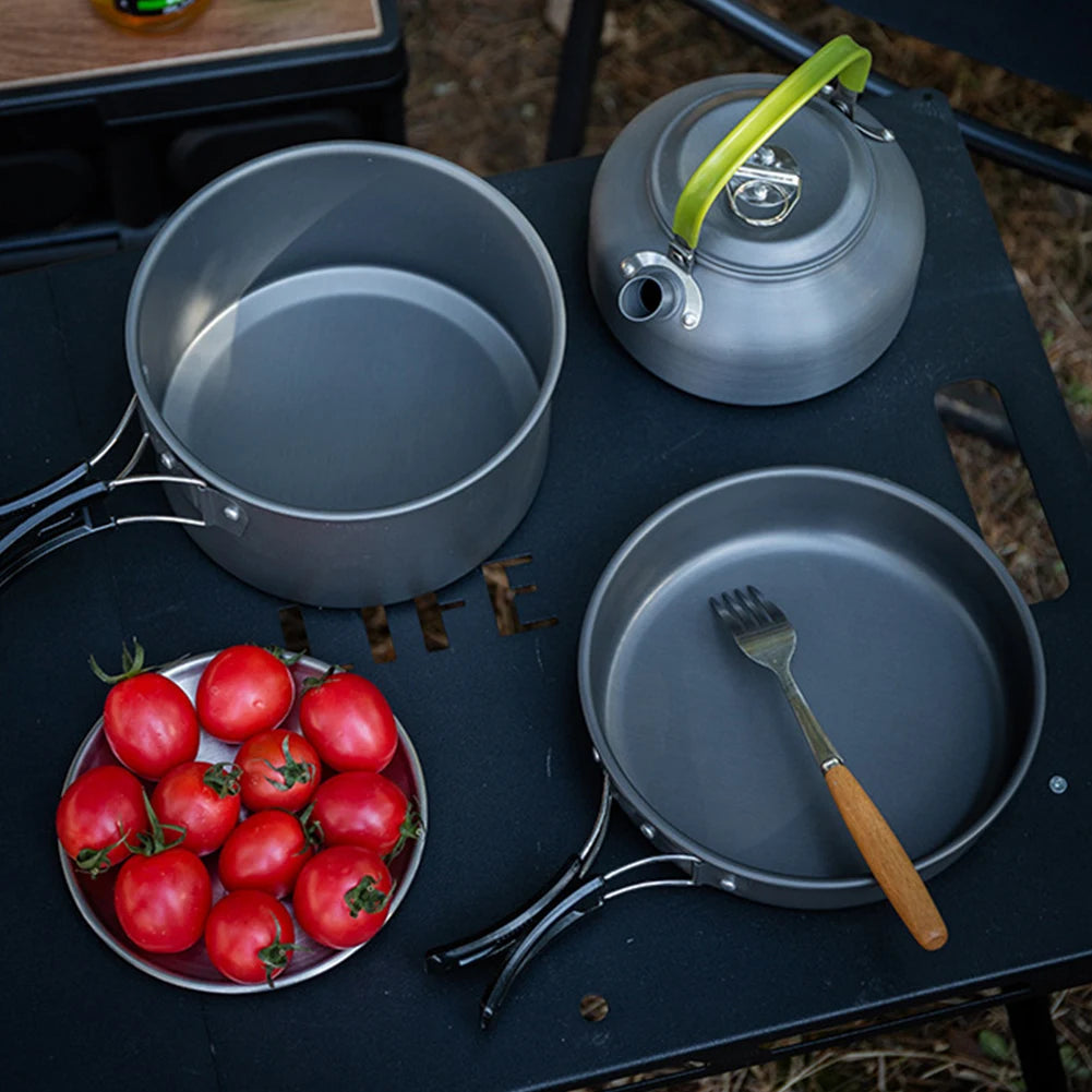 Portable 3-Piece Camping Cookware Pot Pan Kettle Set