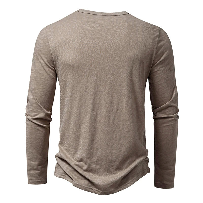 Henley Men's Cotton Long Sleeve Collar Breathable T-Shirts