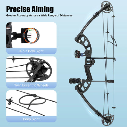 Right-Handed 30-55lbs Compound Bow 12 Arrows Arch Set