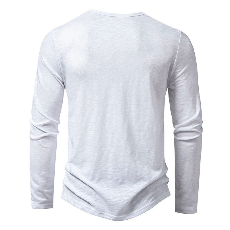 Henley Men's Cotton Long Sleeve Collar Breathable T-Shirts