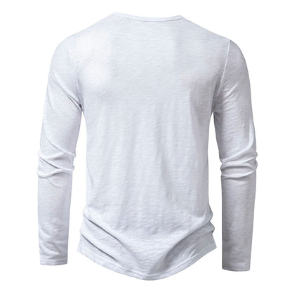 Henley Men's Cotton Long Sleeve Collar Breathable T-Shirts