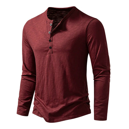 Henley Men's Cotton Long Sleeve Collar Breathable T-Shirts