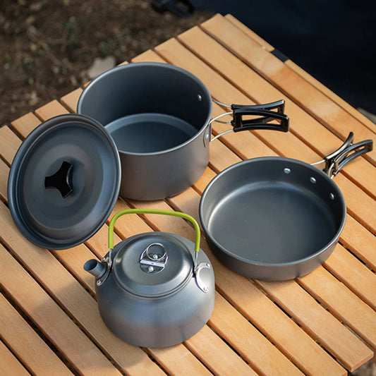Portable 3-Piece Camping Cookware Pot Pan Kettle Set
