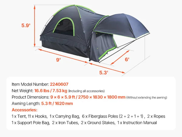 SucceBuy 2-3 Person Waterproof Pickup Truck Bed Tent