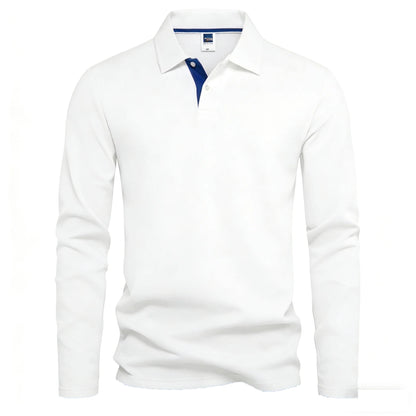 Men's 95% Cotton Long Sleeve Polo Pull-over T-Shirt