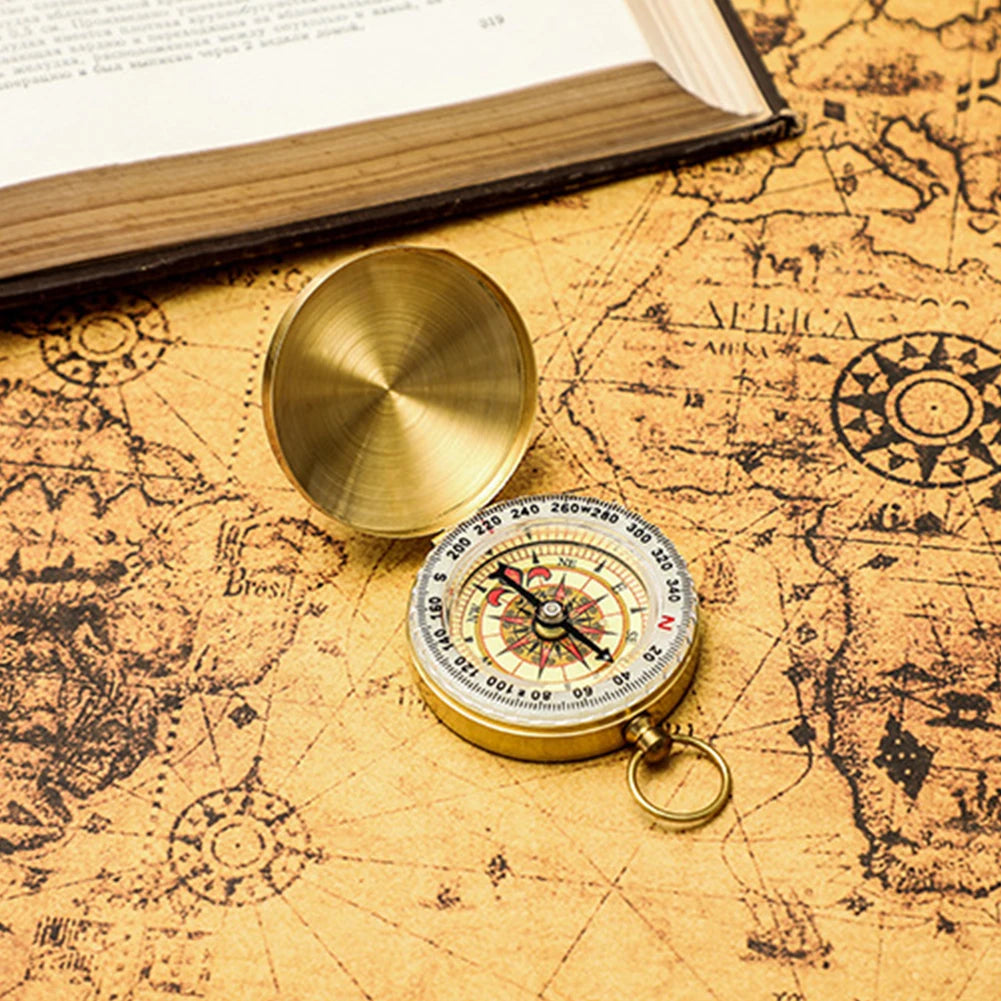 Pure Copper Luminous Retro Flip Compass Tool