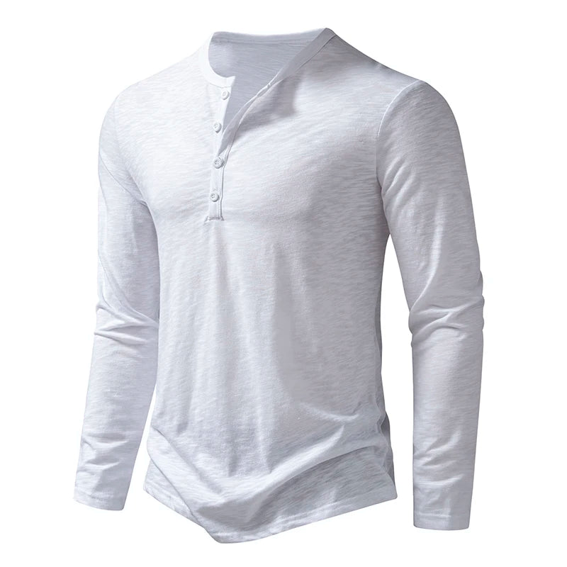 Henley Men's Cotton Long Sleeve Collar Breathable T-Shirts