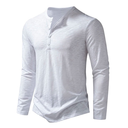 Henley Men's Cotton Long Sleeve Collar Breathable T-Shirts