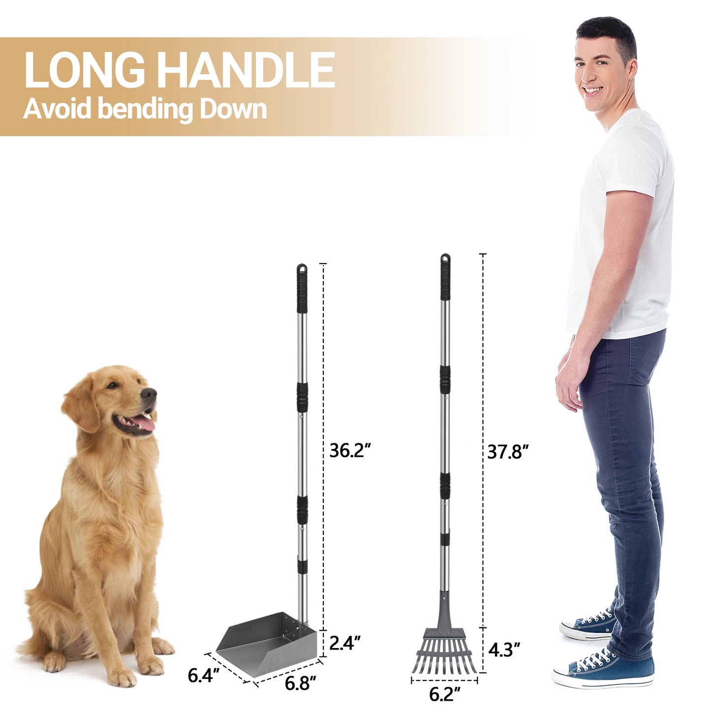 Adjustable Dog Pooper Scooper Tray and Rake Set