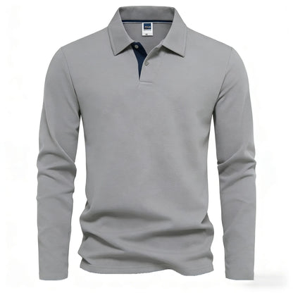 Men's 95% Cotton Long Sleeve Polo Pull-over T-Shirt