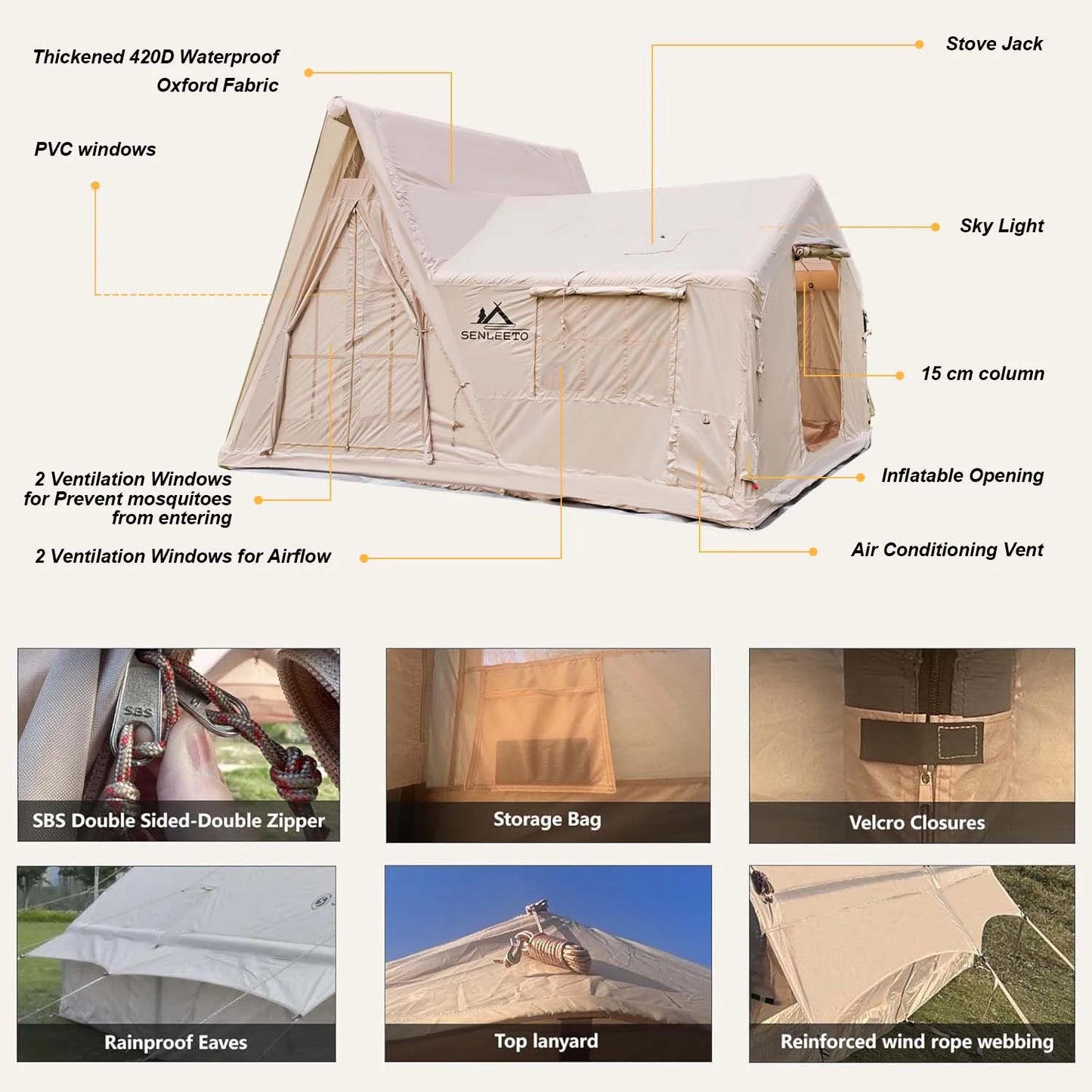 4-Season 6-8-Person Inflatable Camping Tent, with Rainfly