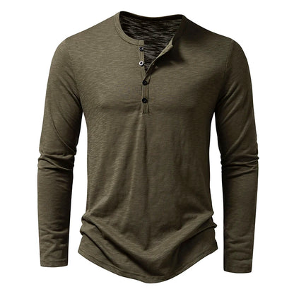 Henley Men's Cotton Long Sleeve Collar Breathable T-Shirts