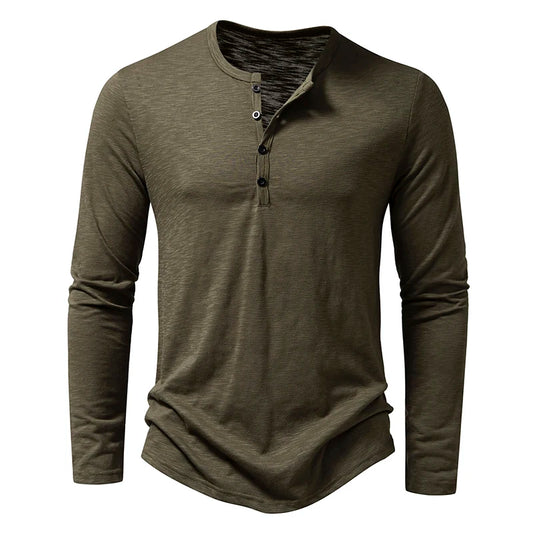 Henley Men's Cotton Long Sleeve Collar Breathable T-Shirts