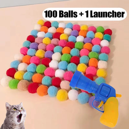 Cat Mini Pompoms Interactive Plush Ball Launcher